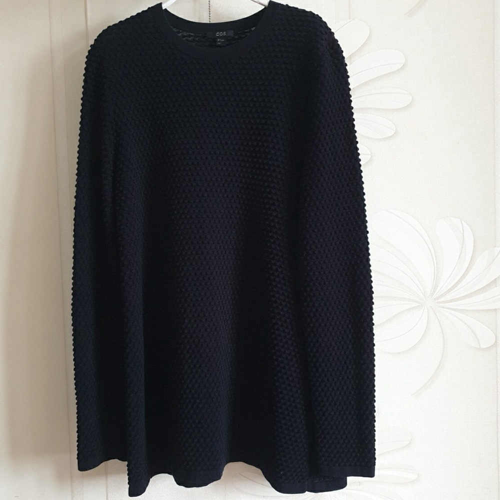 COS‎ Black Textured Long Sleeve Sweater Size S Bubble Waffle Tunic Top Shirt